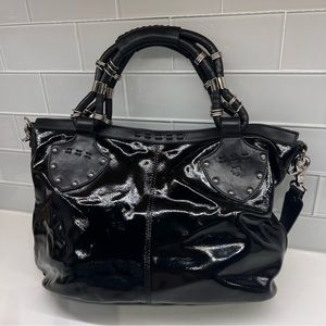 Donald J Pliner Black Patent Leather Bag Crossbody / Top Handle Purse Large